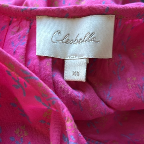Cleobella Amari Blouse Ditzy Mix Block Print Pink Organic Cotton Balloon Sleeve - Picture 7 of 12
